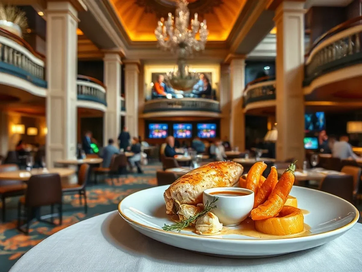 Roast chicken with tarragon jus, spring carrots and pommes fondantes.